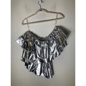 Endless Rose Silver One Shoulder Ruffle Top Sz xs